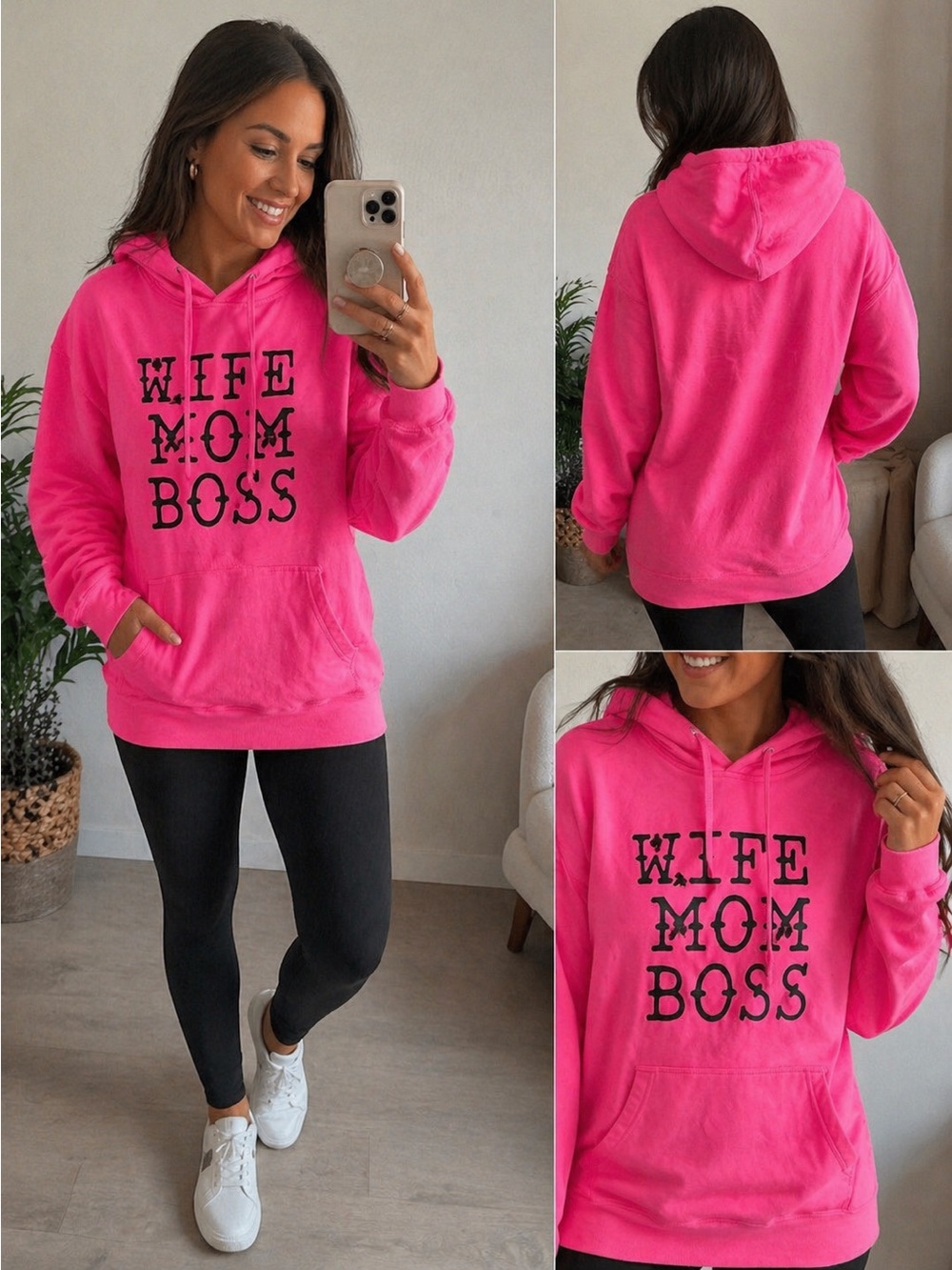 Wife Mom Boss Women's Hot Pink Hoodie
